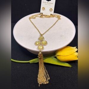 Isaac Mizrahi Gold Tone Tassel Pendant Necklace with Earrings 32-35” approx